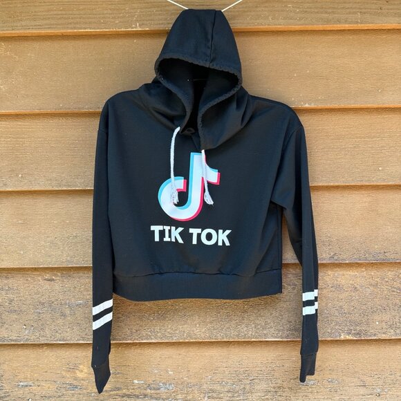 TikTok Tops - TikTok Logo Black Hoodie Cropped Cute Cozy Size M